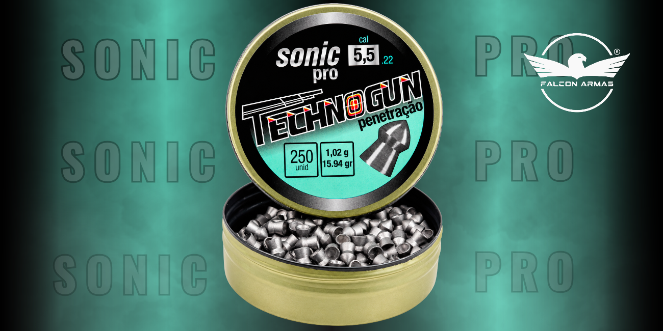 Chumbinho Sonic pro 5,5mm Technogun com 250 Unidades para Carabinas de Press&atilde;o