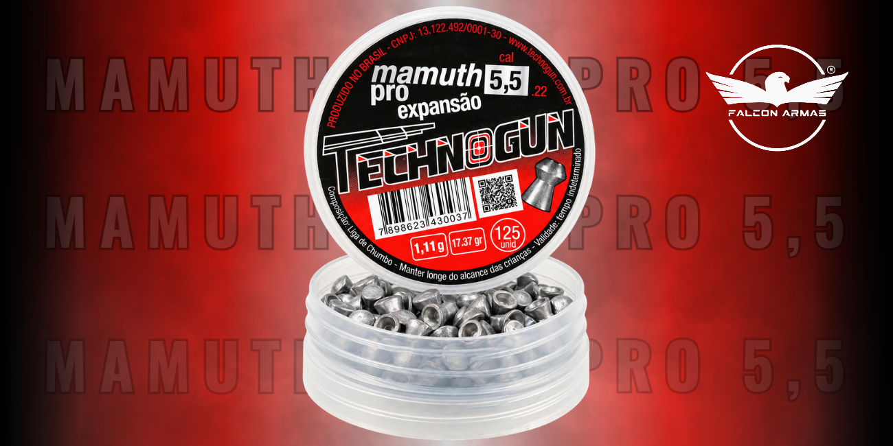 Chumbinho Mamuth PRO 5,5mm Technogun com 125 Unidades para Carabinas de Pressão