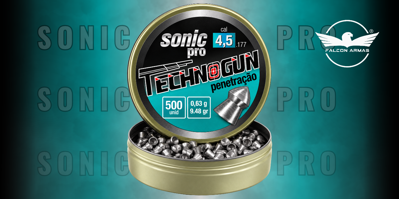 Chumbinho Sonic PRO 4,5mm Technogun com 500 Unidades para Carabinas de Press&atilde;o