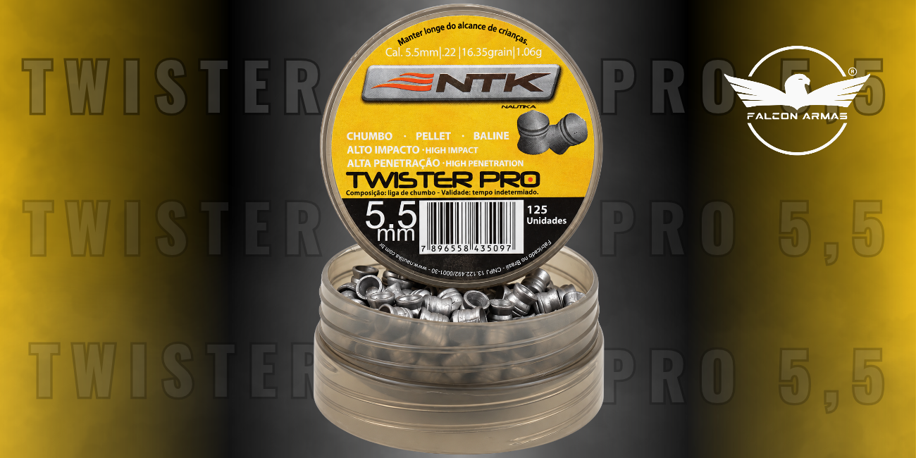 Chumbinho Twister PRO 5,5mm com 250 Unidades para Carabinas de Press&atilde;o