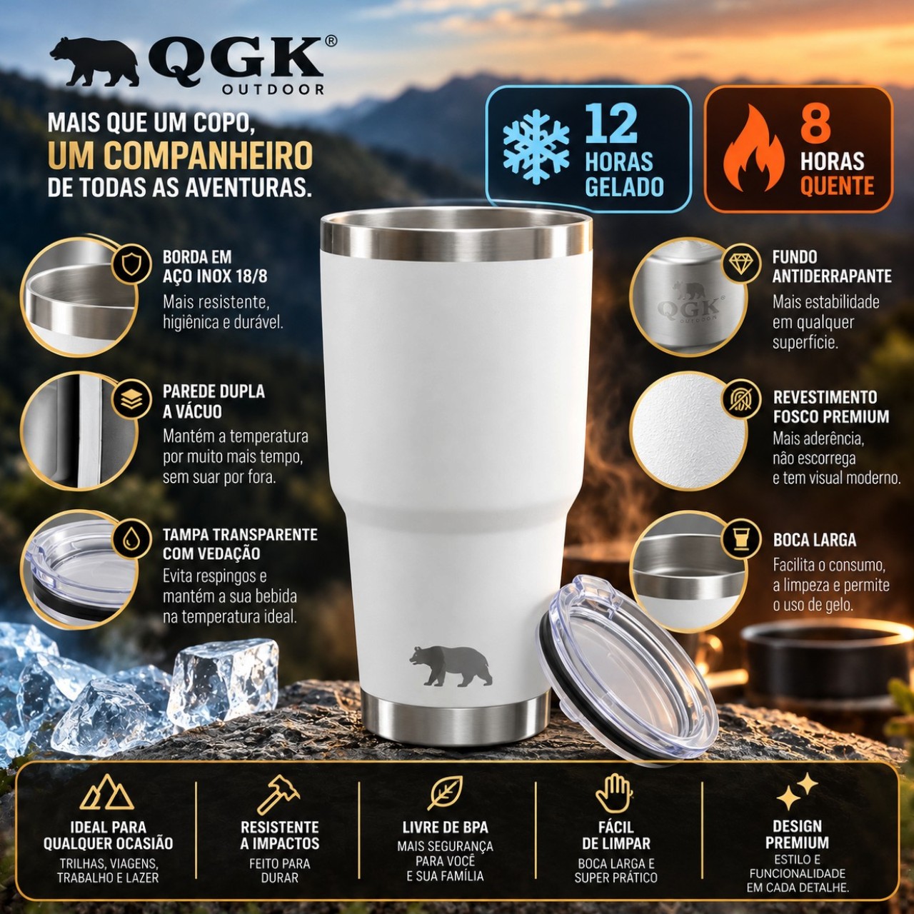 Copo termico para beber Caf&eacute; no Inverno 887ml