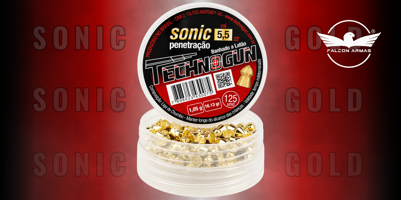 Chumbinho Sonic Gold 5,5mm Technogun com 250 Unidades para Carabinas de Press&atilde;o