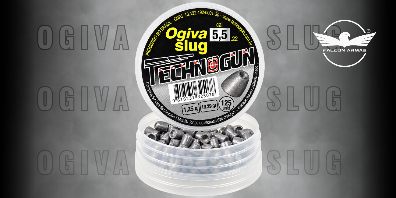 Chumbinho Ogiva Slug 5,5mm Technogun com 125 Unidades para Carabinas de Press&atilde;o