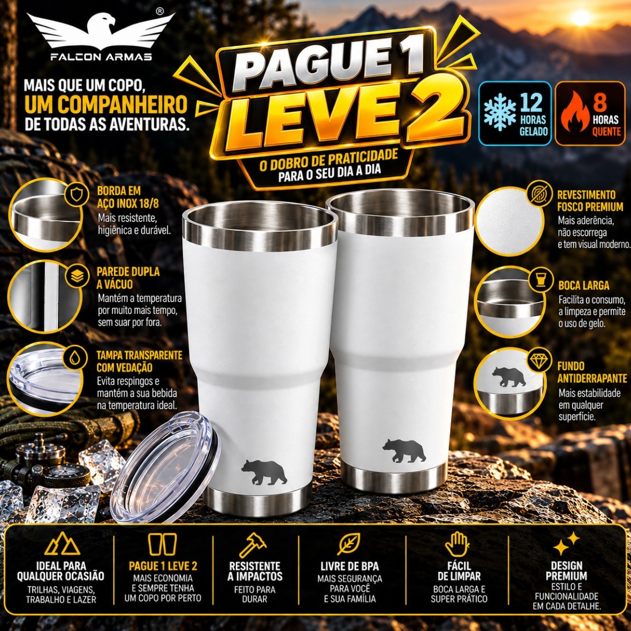Mega Promo em Copos T&eacute;rmicos QGK 887ml Branco