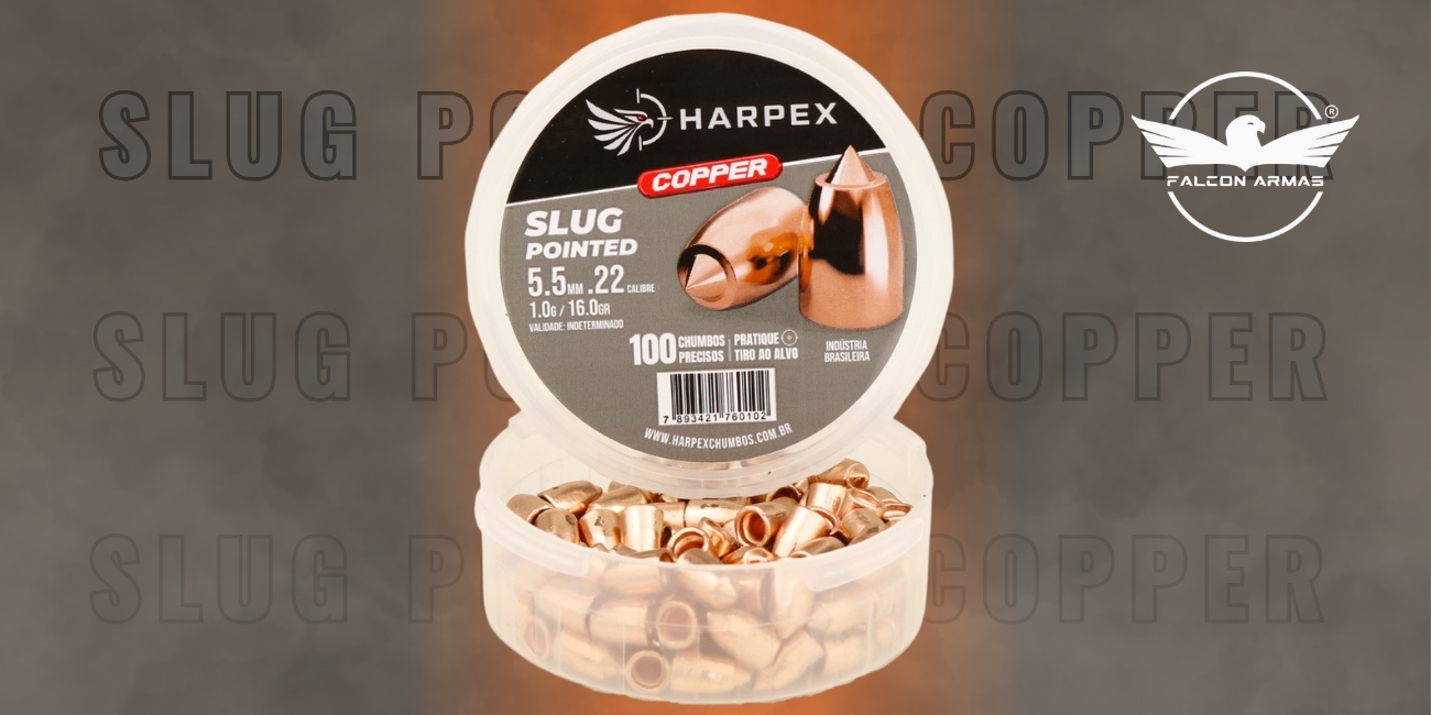 Chumbinho Harpex Slug Pointed Cobreado 5,5mm para Carabinas de Press&atilde;o