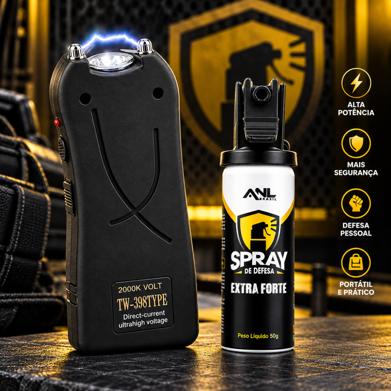 Combo de Aparelho de Choque Type 398 e Spray de Defesa Cidad&atilde;o