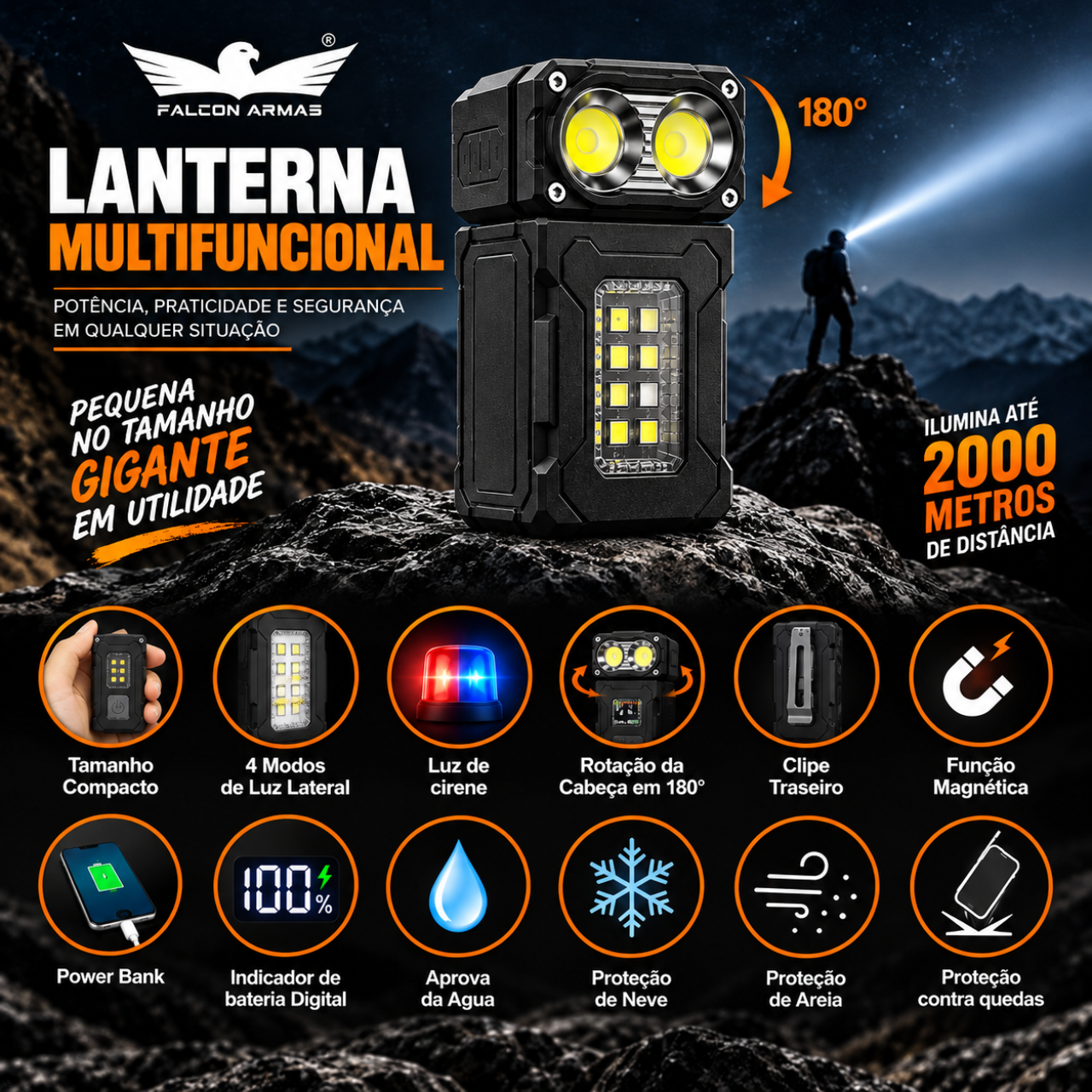 Lanterna Multifun&ccedil;&atilde;o DC08 fun&ccedil;&otilde;es